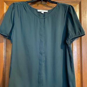 Ann Taylor Loft button down black blouse, short sleeve, teal/black, size medium